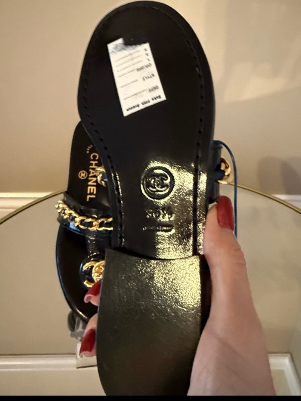 CHANEL Turnlock gold chain sandals size 36.5 - Picture 5 of 17